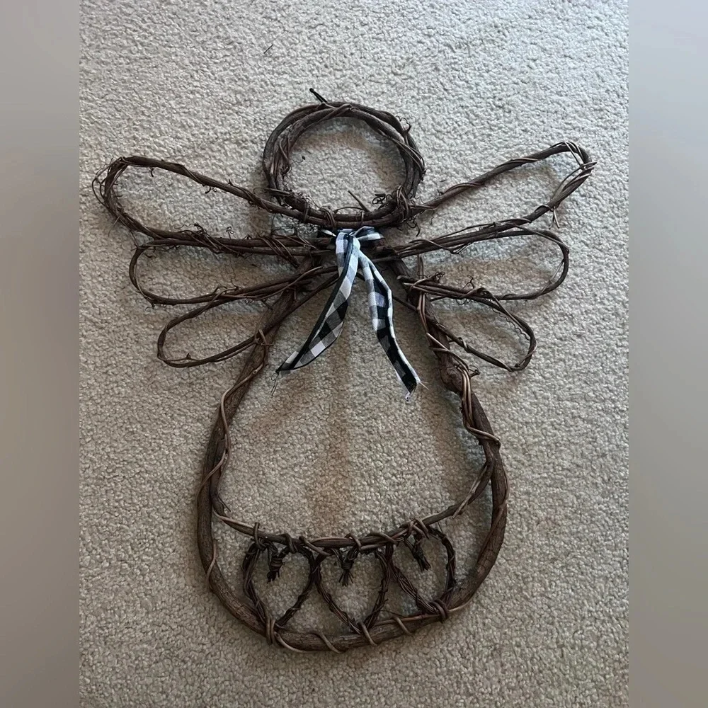 Angel Shaped Grapevine Natural Hanging Twig Wreath Hearts